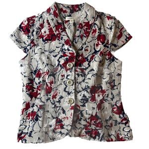 Coldwater Creek 10 Women’s Button Blazer Artsy Art Ivory Springcore
